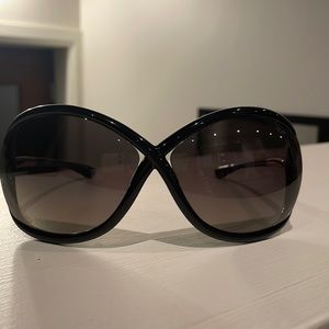 Tom Ford Sunglasses, black plastic frame w/ gold detailing. Damaged lenses